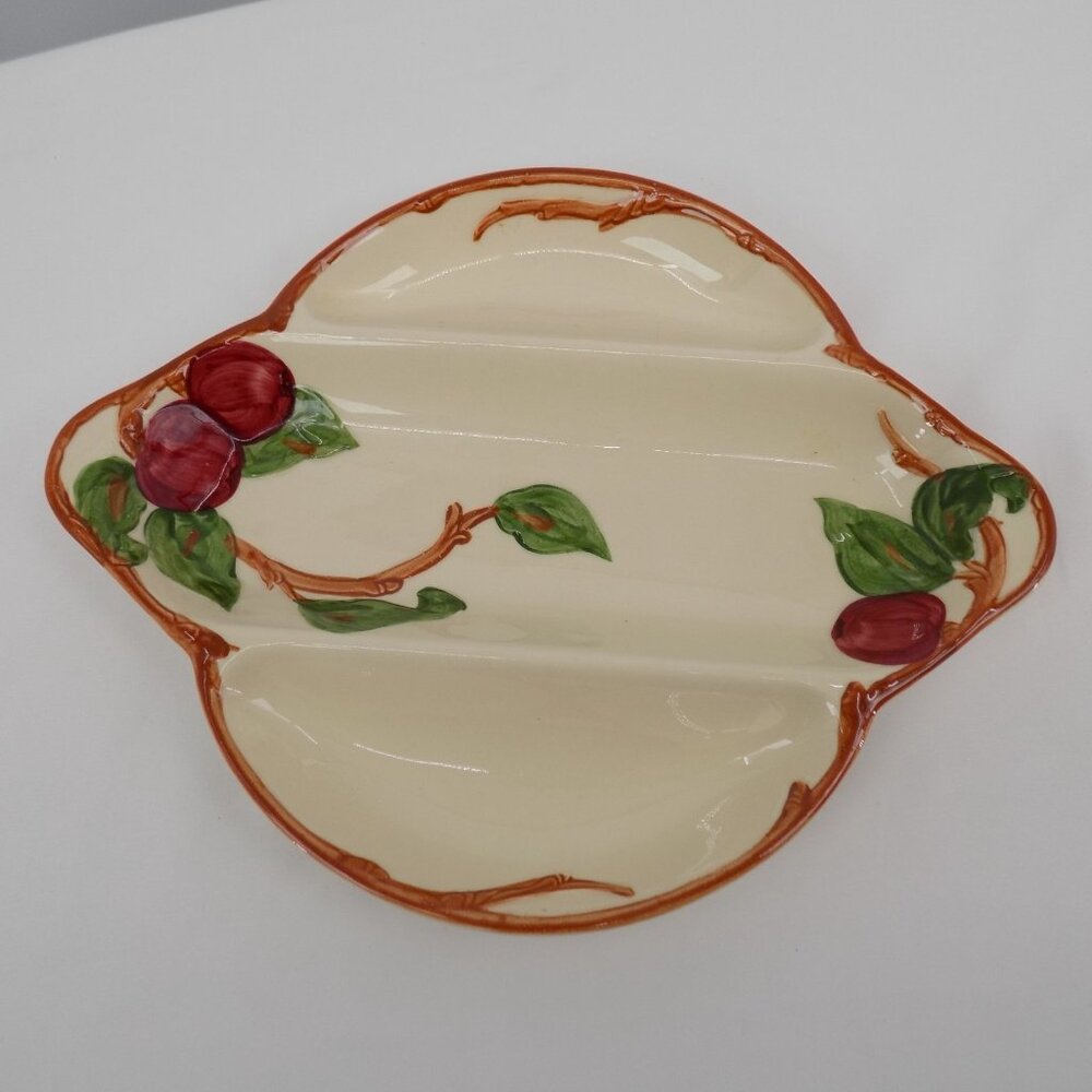 Franciscan Apple 3 part Divided Relish Dish Vintage California Pottery 11.5 in